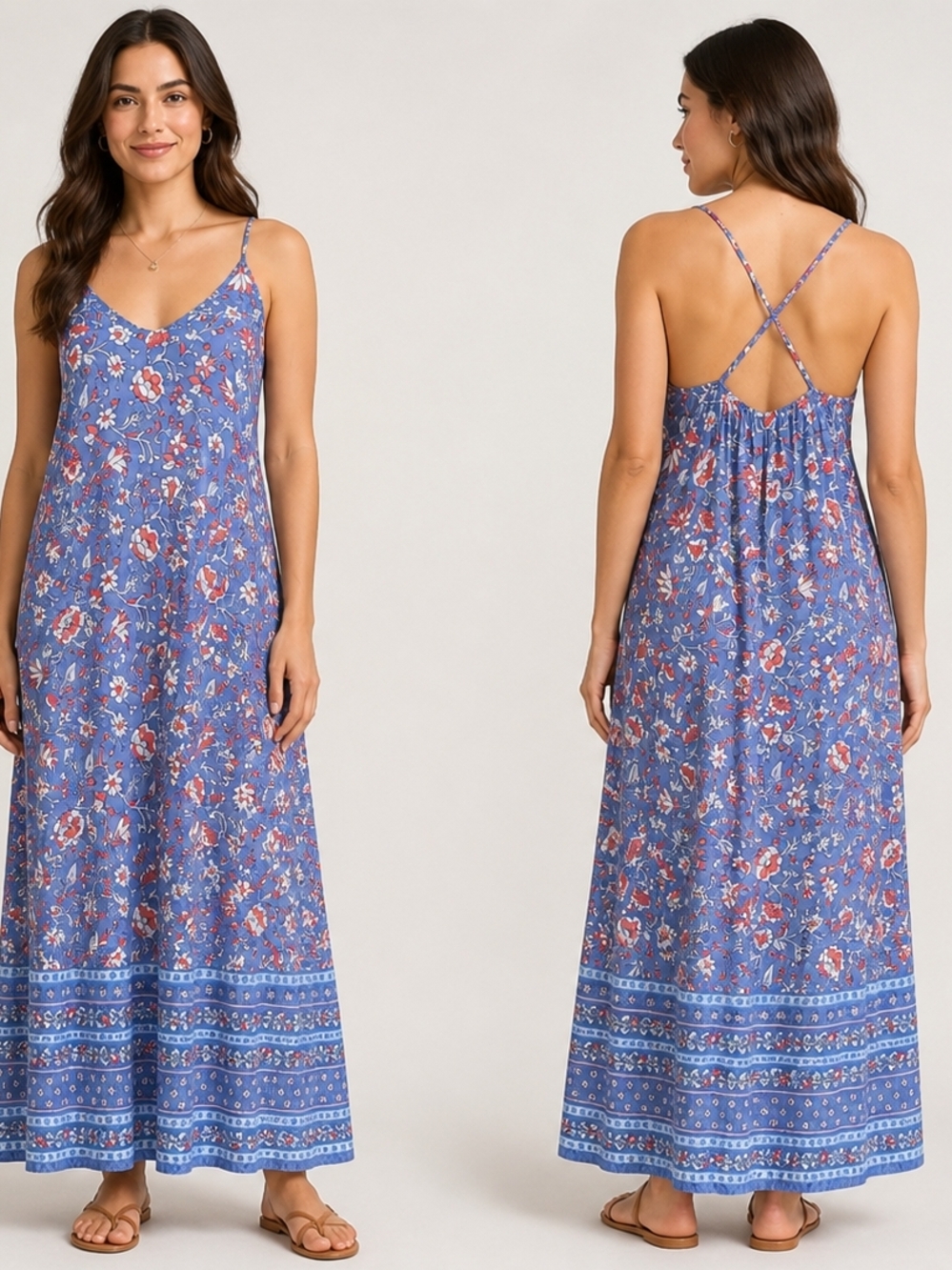 Old Navy Blue Floral Maxi Slip Dress with Spaghetti Straps